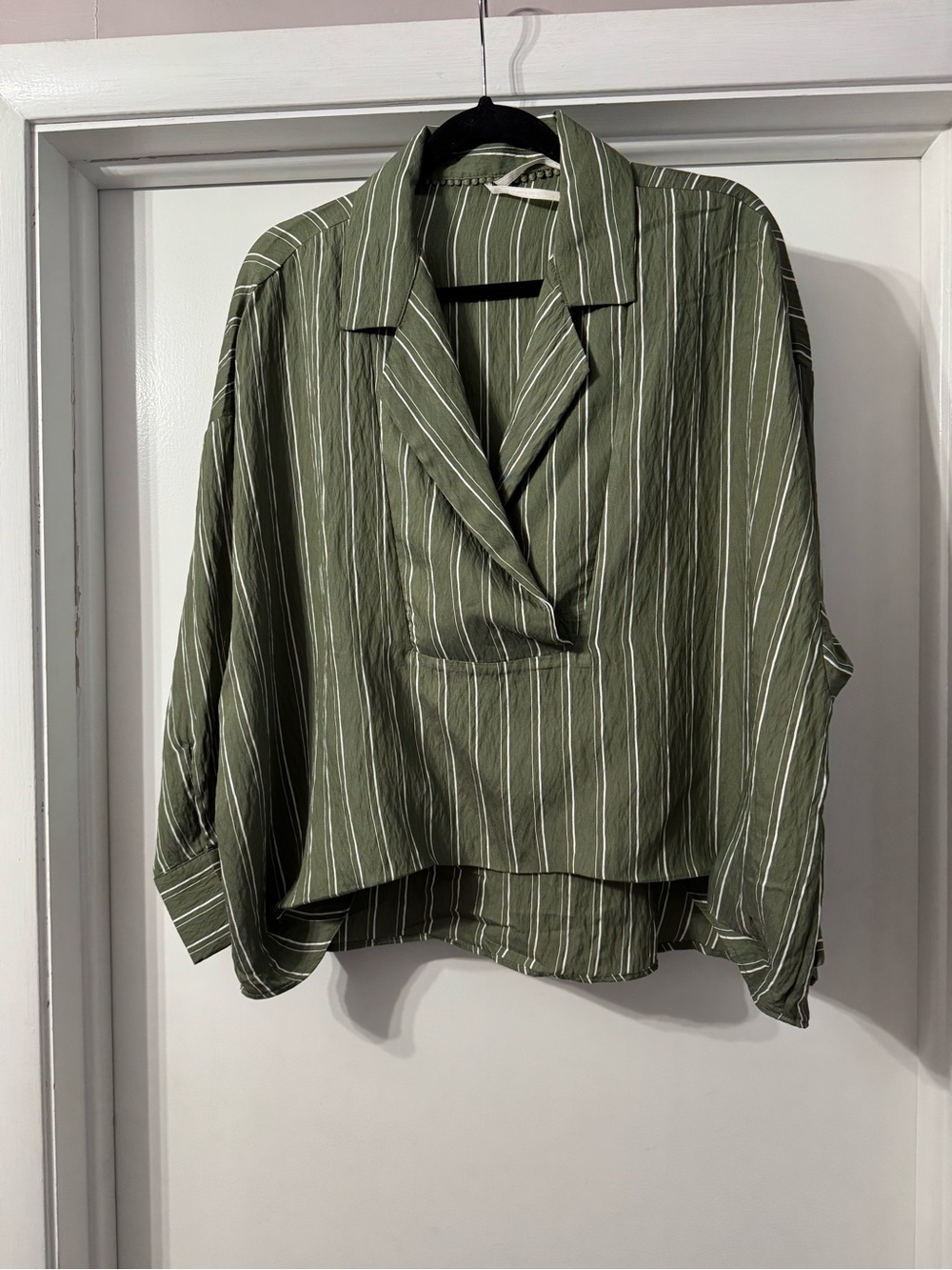 Anthropologie Olive Green Striped Women's Button-Front Top